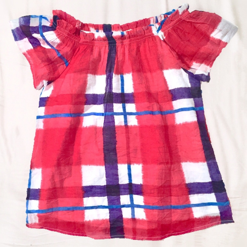 Plaid Off-the-Shoulder Swing Top for Girls
